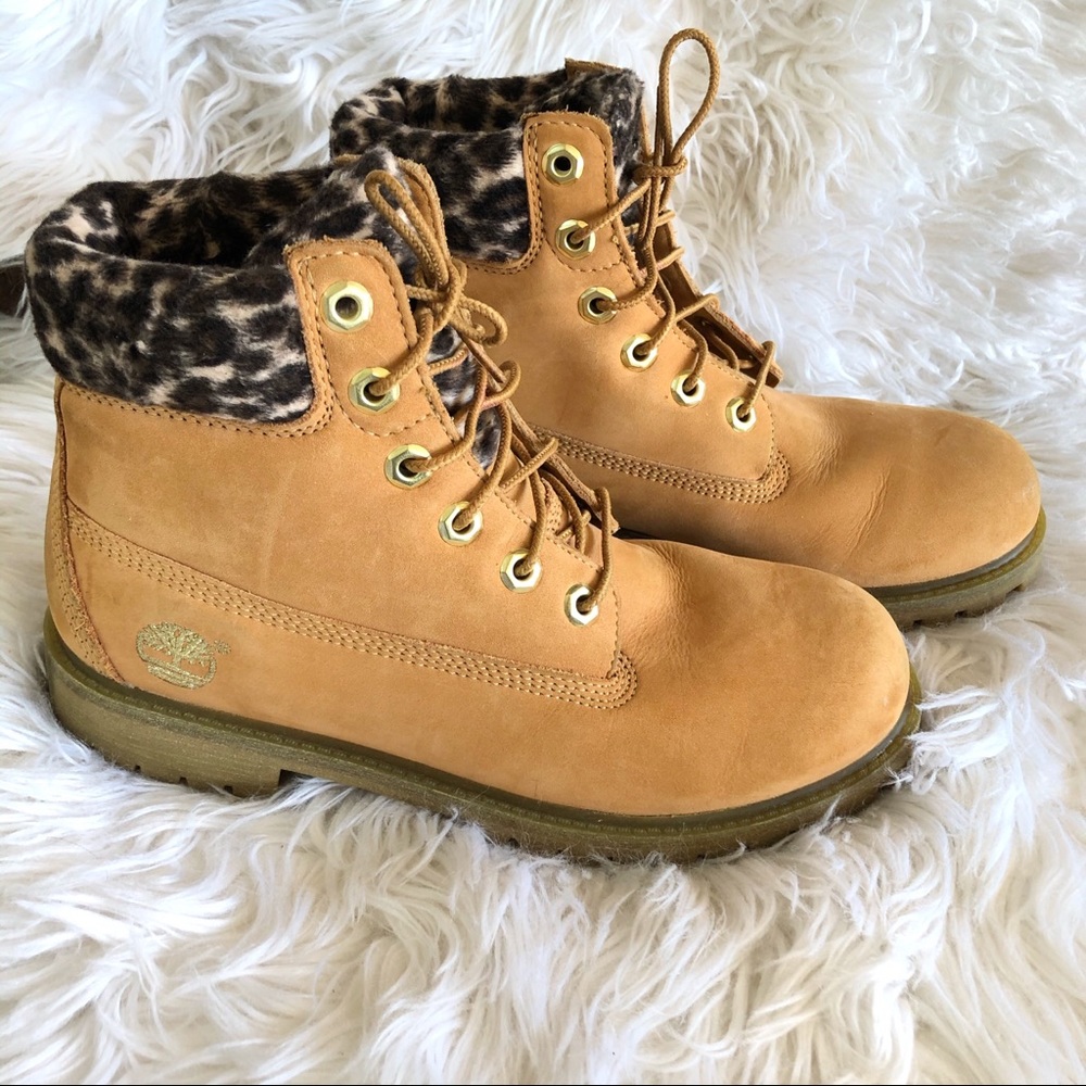 { TIMBERLAND } NWOT Wheat Tan Cheetah Fleece Lined Boots